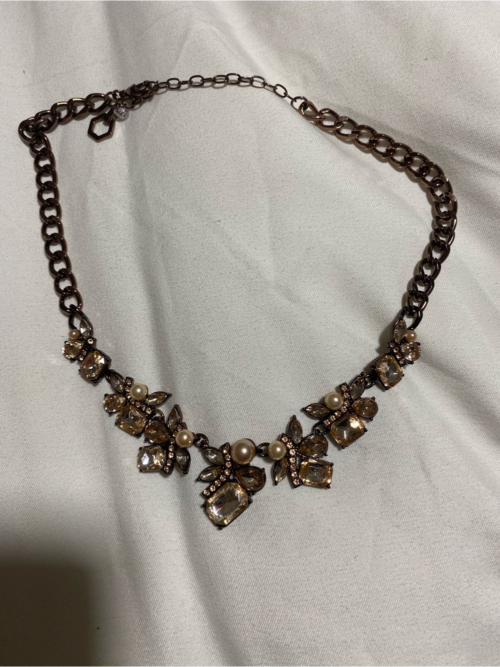 Champagne Crystal & Pearl Floral Statement Necklace
